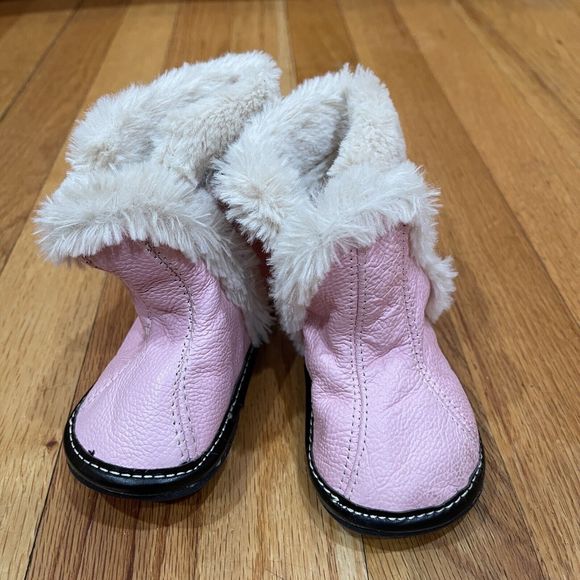 Jack and Lily Girls Pink Leather Booties Size 12-18 M Faux Fur Lined Excellent - Picture 3 of 11